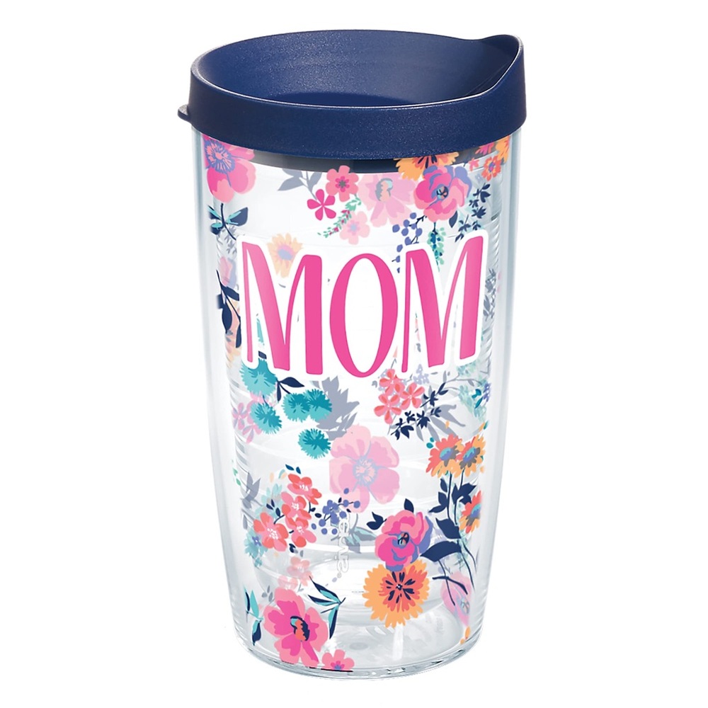 Tervis Dainty Floral “Mom” Tumbler with Navy Lid 24 fl oz, NIB